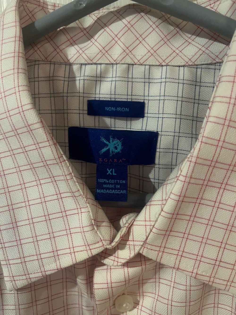 Egara Men’s XL Button Down Dress Shirt Pink White Plaid 100% Cotton Casual Work - Picture 2 of 5